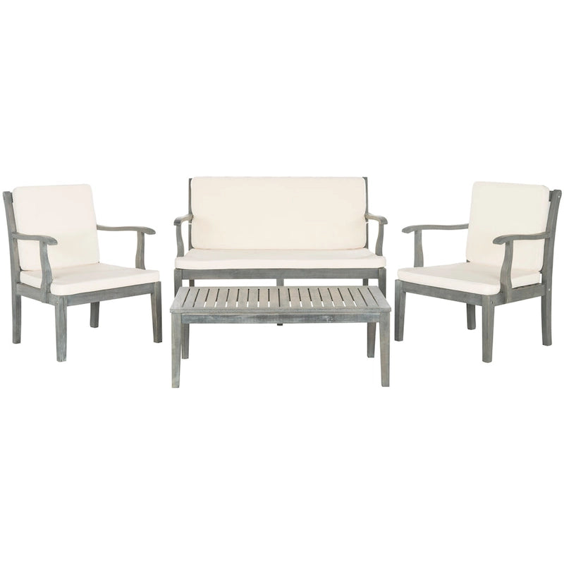 SAFAVIEH Outdoor Living Del Mar Brown Acacia Wood 4-piece Beige Cushion Patio Set - 48 W x 25 D x 32 H