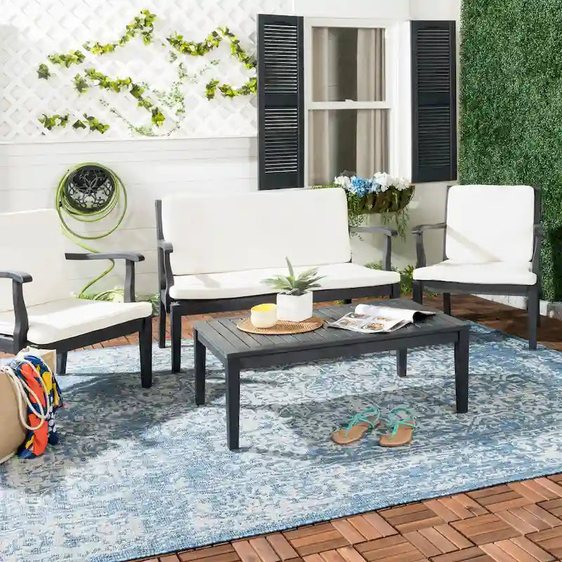 SAFAVIEH Outdoor Living Fresno Dark Slate Grey 4-piece - 48 W x 25 D x 32 H