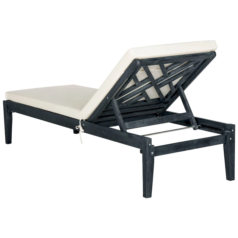 SAFAVIEH Outdoor Living Bradbury Dark Slate Grey/ Beige Sunlounger - 24 W x 74 D x 15 H