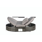 Wicker Rattan Outdoor Daybed - Sun Bed with Adjustable Backrests, Foldable Cup Trays, and Cushions