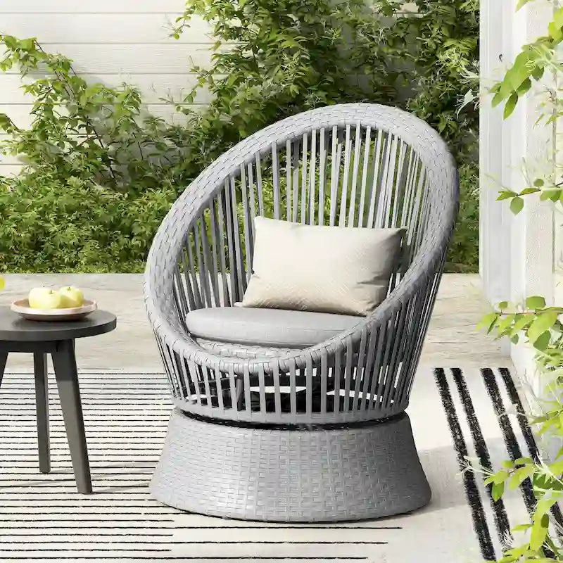 Christopher Knight Home - PureNest 26.7  Modern Gray Wicker Lounge Chair with Rattan and Iron Frame, Stylish Round Design