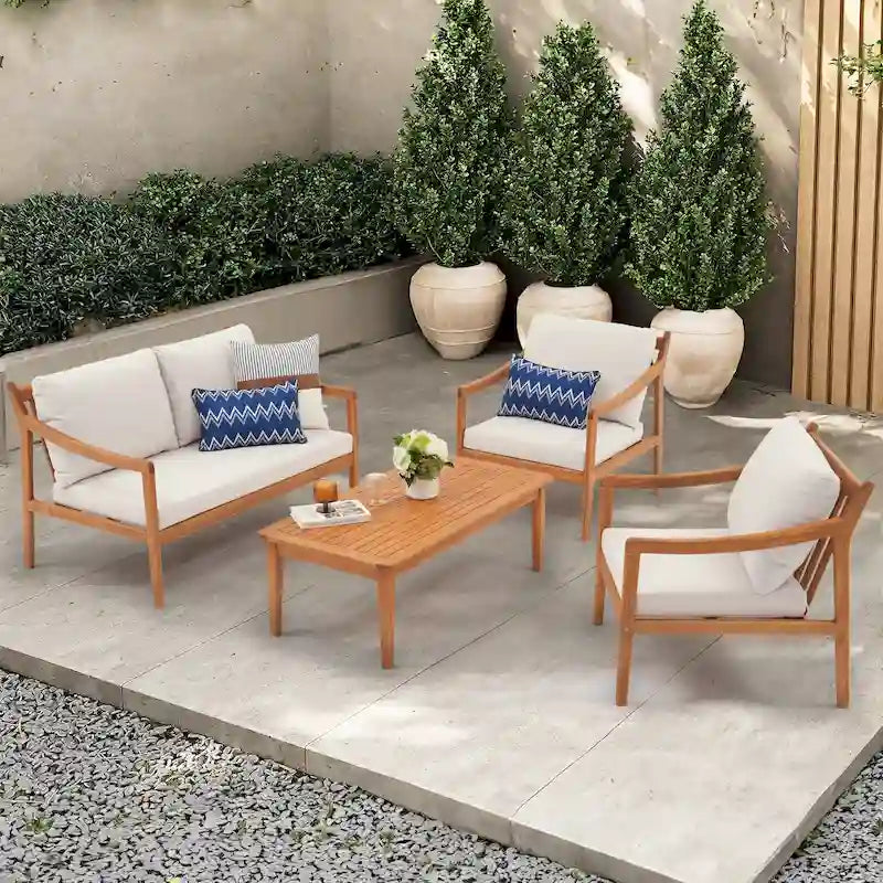 Outdoor 4 Piece Wood Set With Table