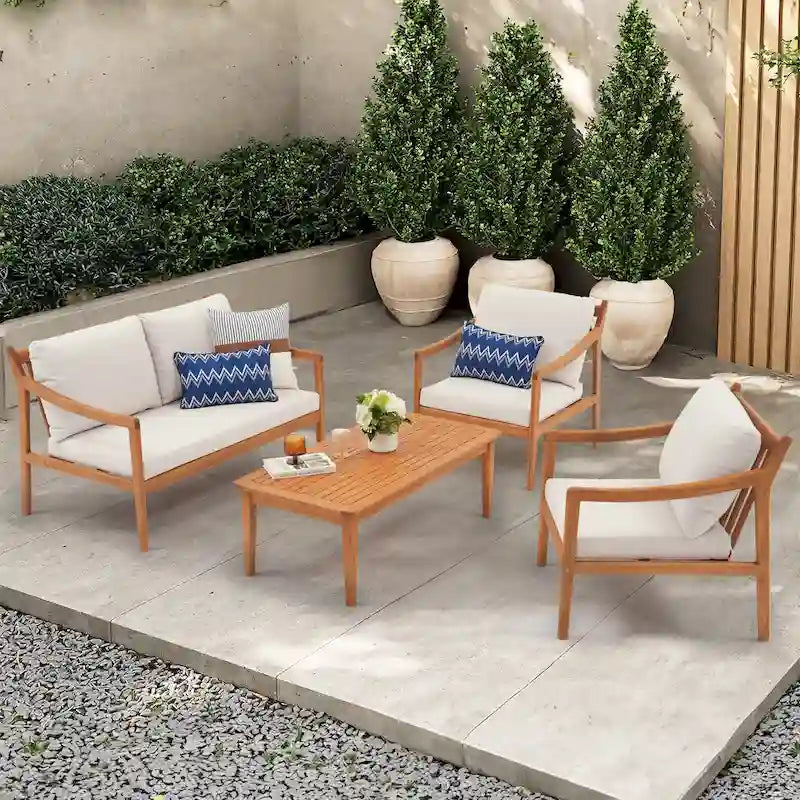 Outdoor 4 Piece Wood Set With Table