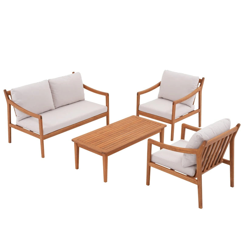 Outdoor 4 Piece Wood Set With Table