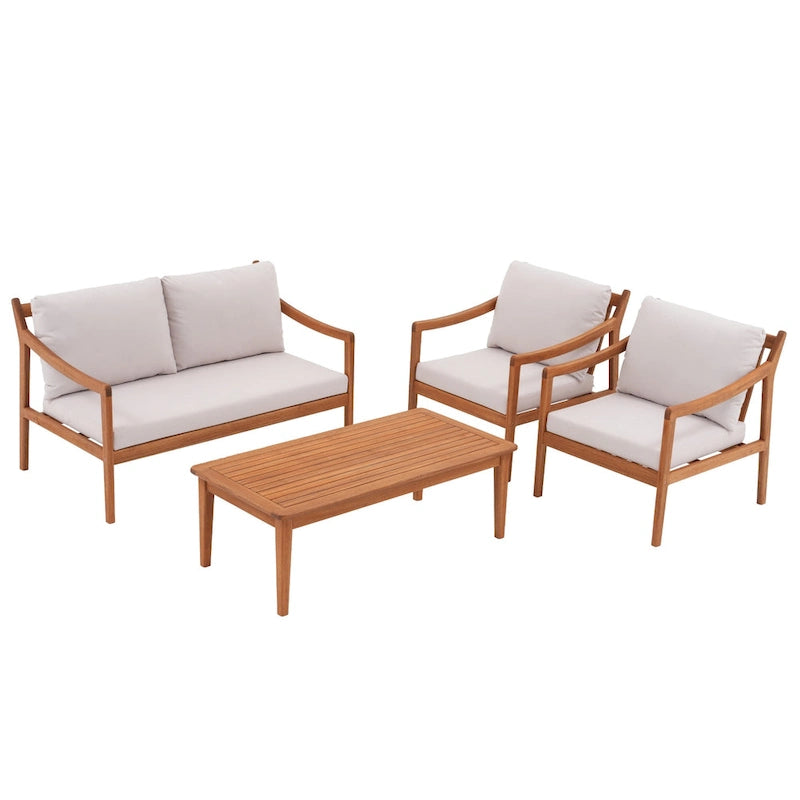 Outdoor 4 Piece Wood Set With Table