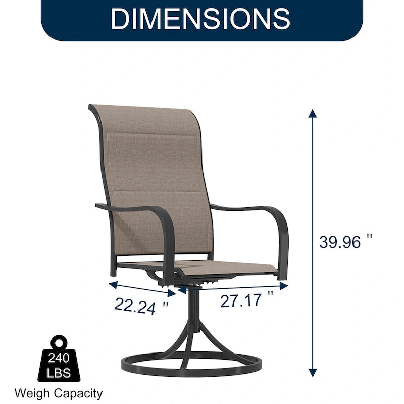 Clihome Outdoor 6 Piece Patio Textiliene Swivel Chair Dining Table Set