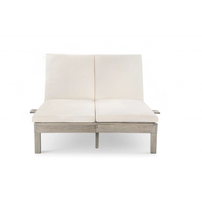 Double Chaise Lounge Set  5-Position Adjustable Backrest Outdoor Loungers with Cushions & Folding Side Trays (2-Person)