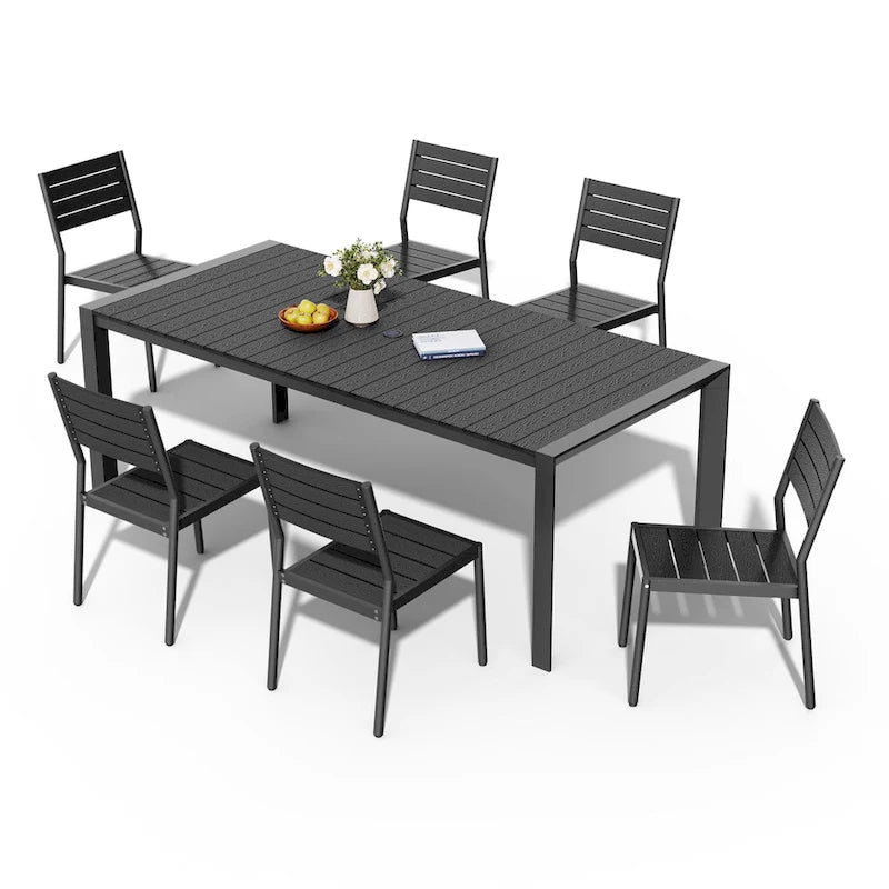 7-Piece Outdoor Patio Aluminum Dining Table with Stackable Dining Chairs