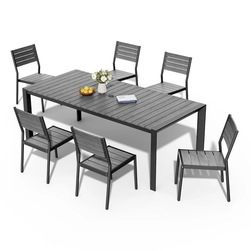 7-Piece Outdoor Patio Aluminum Dining Table with Stackable Dining Chairs