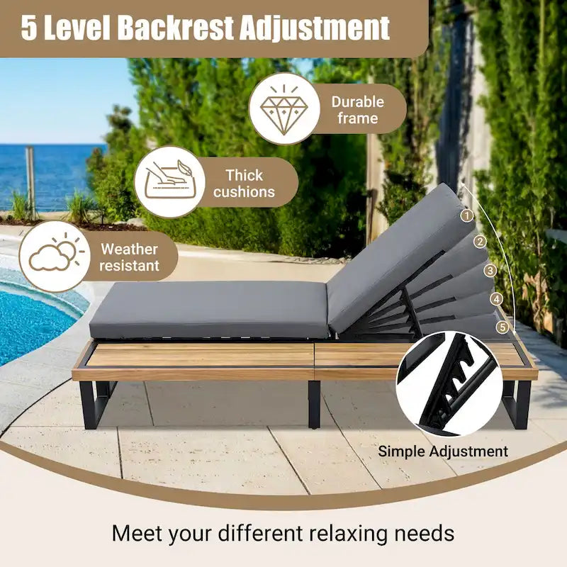 76.8 W Outdoor Patio Chaise Lounge Chair Set of 2 with 5-Position Adjustable Backrest - N/A