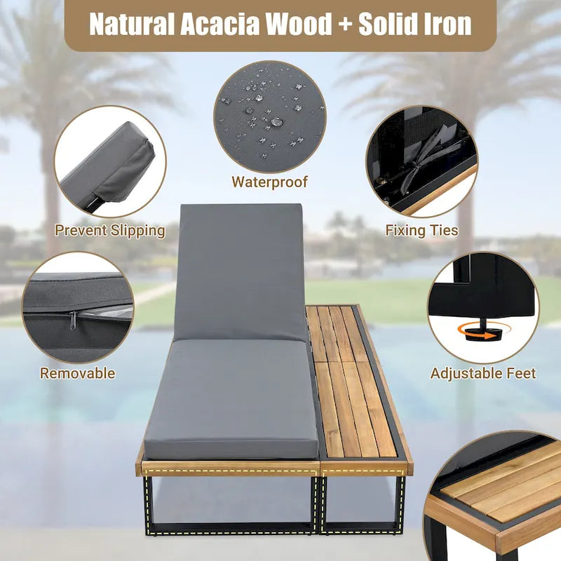 76.8 W Outdoor Patio Chaise Lounge Chair Set of 2 with 5-Position Adjustable Backrest - N/A