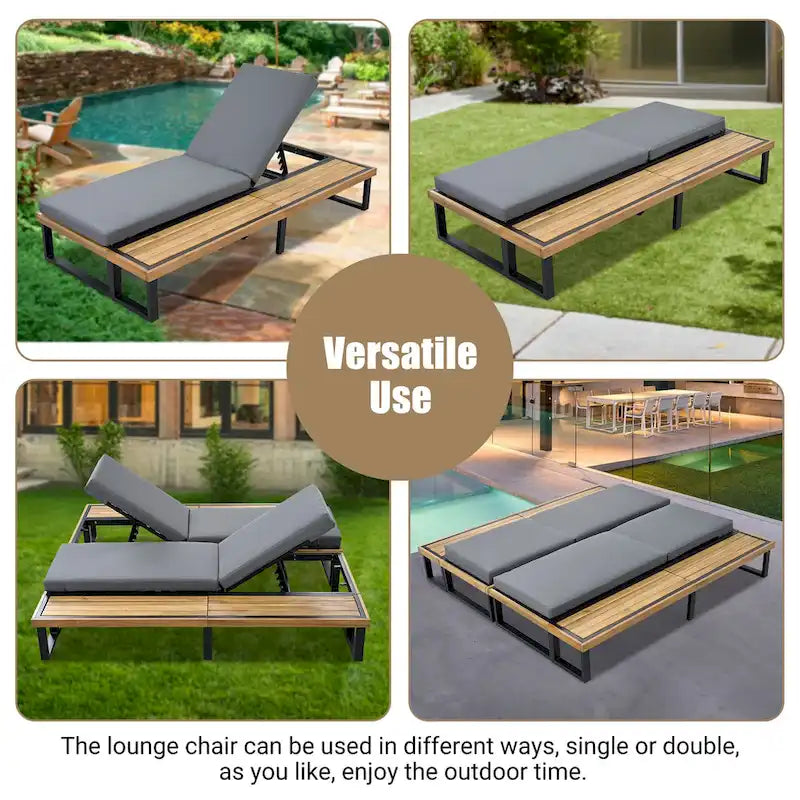 76.8 W Outdoor Patio Chaise Lounge Chair Set of 2 with 5-Position Adjustable Backrest - N/A