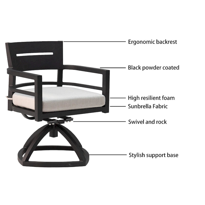 Outdoor Weather Resistant Aluminum Swivel Rocker Set of 2 with Sunbrella Cushions, Patio Swivel Rocker Chairs