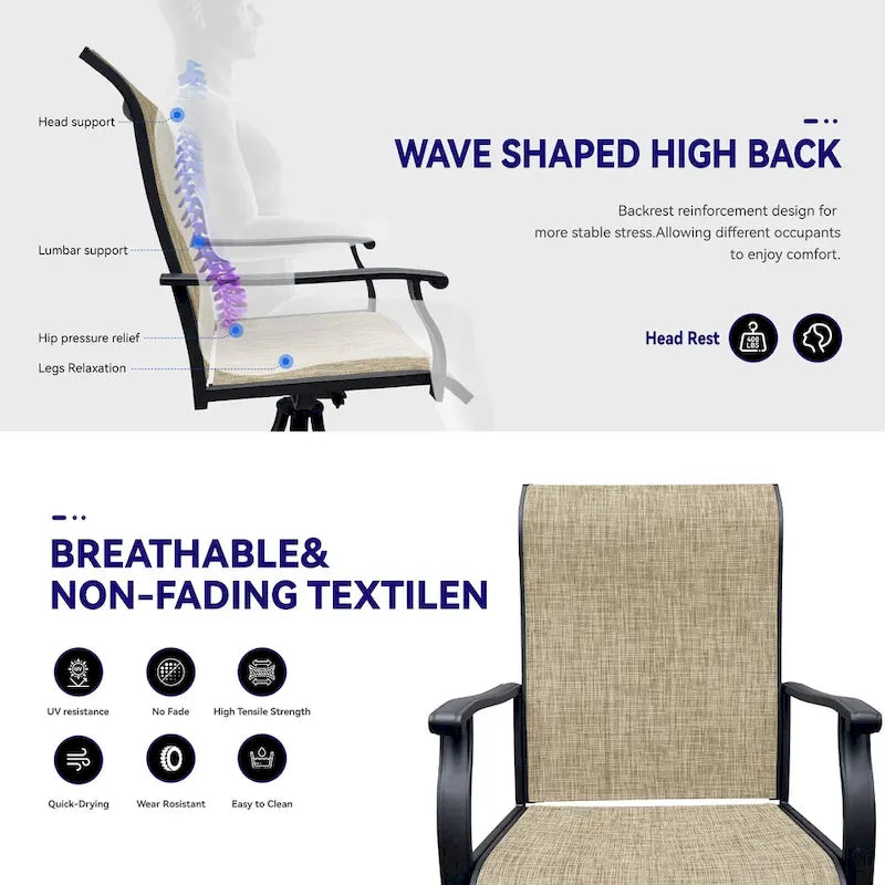 360 Rotation Swivel Dining Chairs Set of 2, Outdoor Patio Chairs, Lawn Chairs for Front Porch Backyard Deck