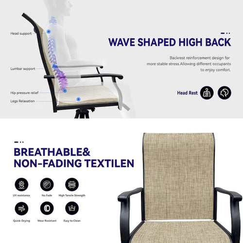 360 Rotation Swivel Dining Chairs Set of 2, Outdoor Patio Chairs, Lawn Chairs for Front Porch Backyard Deck