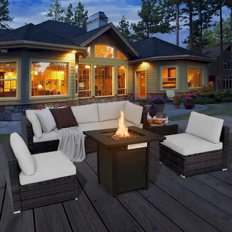 Costway 7 PCS Patio Furniture Set with 28  50000 BTU Propane Gas Fire - See Details