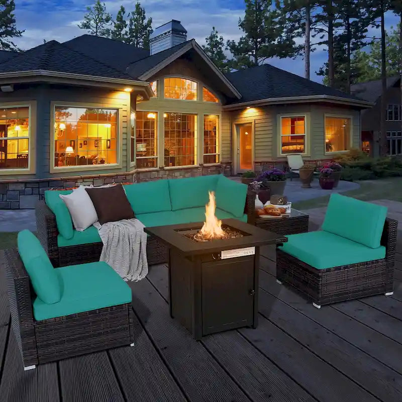 Costway 7 PCS Patio Furniture Set with 28  50000 BTU Propane Gas Fire - See Details