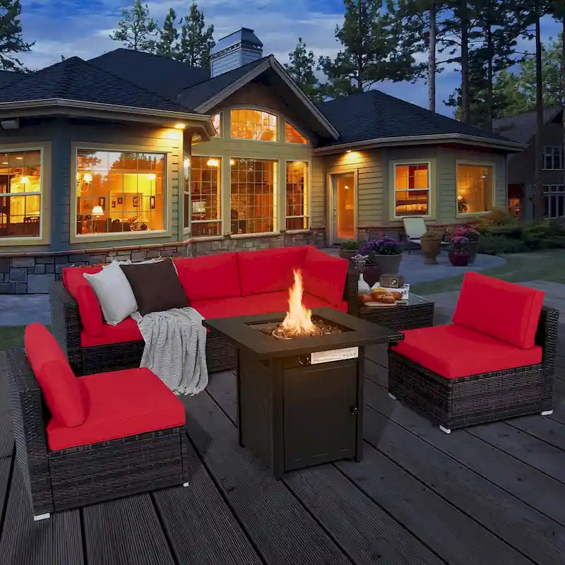 Costway 7 PCS Patio Furniture Set with 28  50000 BTU Propane Gas Fire - See Details