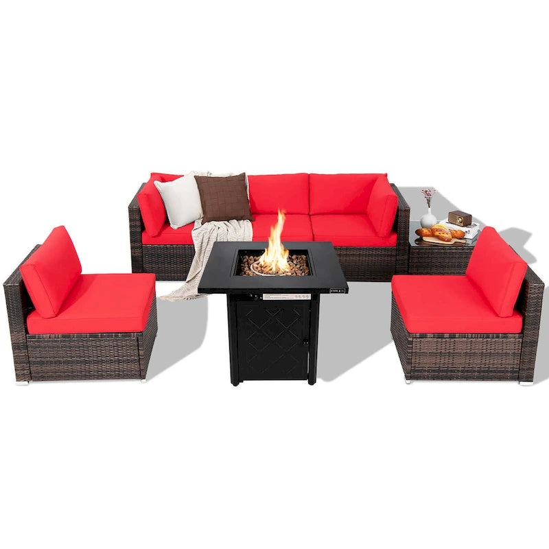 Costway 7 PCS Patio Furniture Set with 28  50000 BTU Propane Gas Fire - See Details