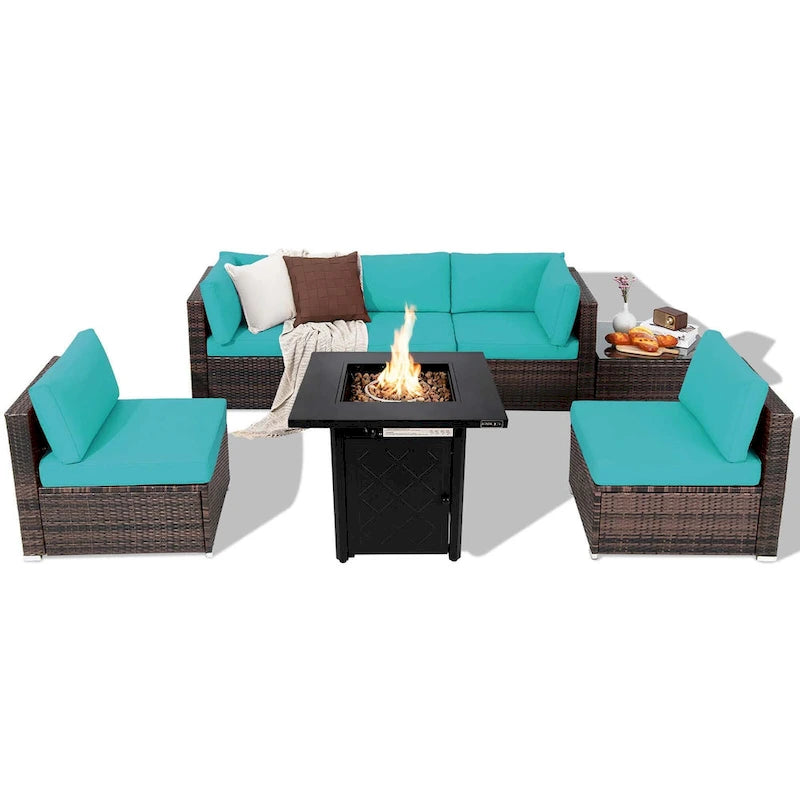 Costway 7 PCS Patio Furniture Set with 28  50000 BTU Propane Gas Fire - See Details