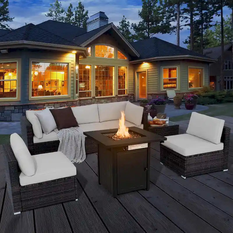 Costway 7 PCS Patio Furniture Set with 28  50000 BTU Propane Gas Fire - See Details