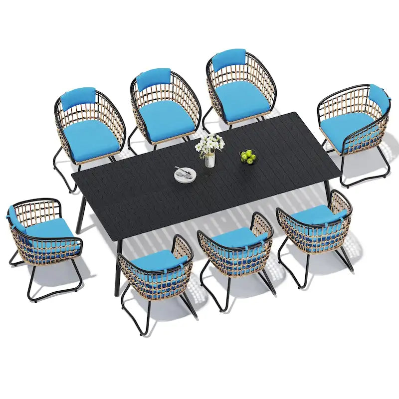 7-Piece Patio Dining Set Outdoor Aluminum Dining Table and PE Rattan Wicker Dining Chairs