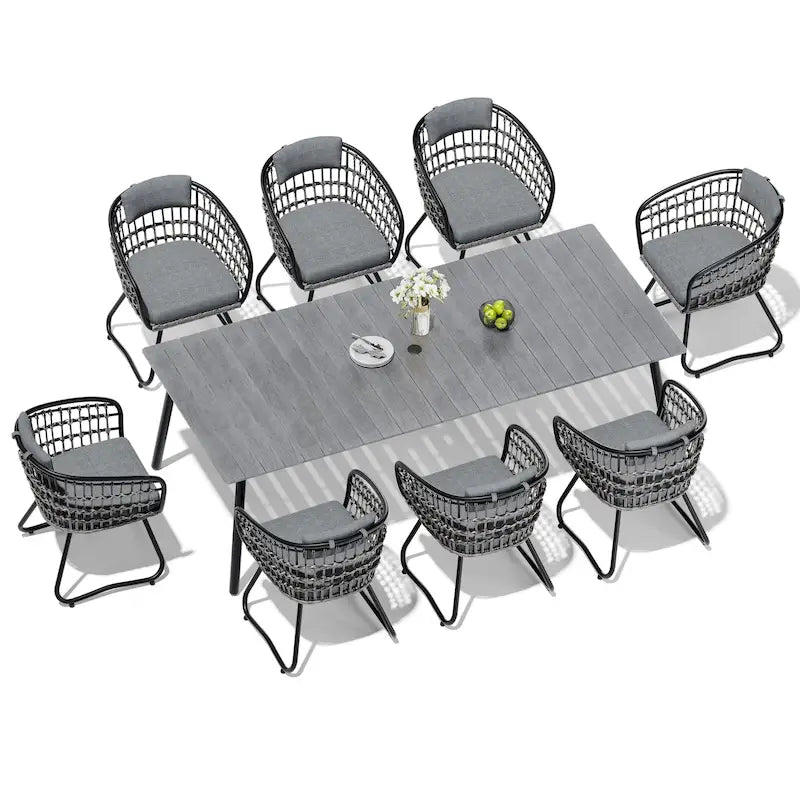 7-Piece Patio Dining Set Outdoor Aluminum Dining Table and PE Rattan Wicker Dining Chairs