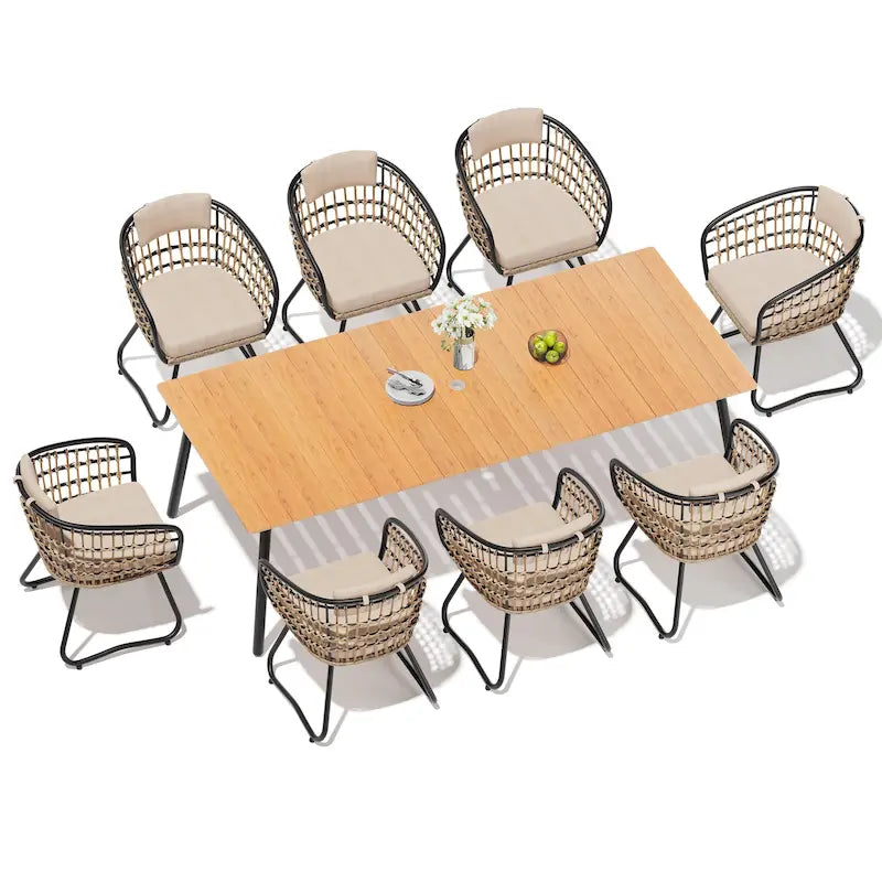 7-Piece Patio Dining Set Outdoor Aluminum Dining Table and PE Rattan Wicker Dining Chairs