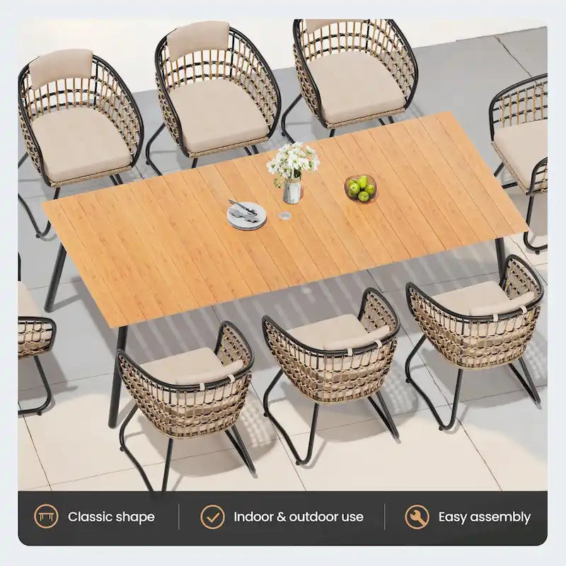 7-Piece Patio Dining Set Outdoor Aluminum Dining Table and PE Rattan Wicker Dining Chairs