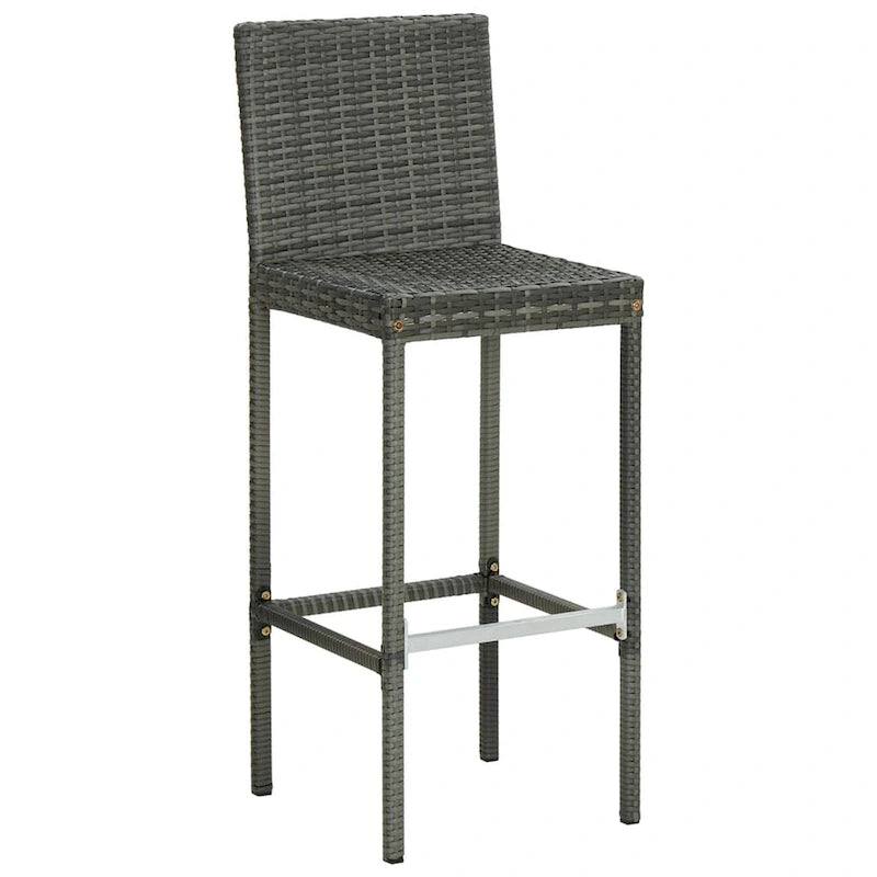 Outdoor Barstool Chair Set of 2, Gray Rattan, Black Fabric Cushions