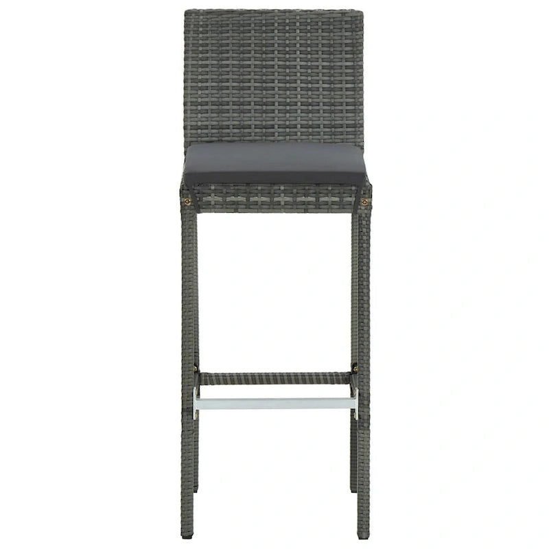 Outdoor Barstool Chair Set of 2, Gray Rattan, Black Fabric Cushions