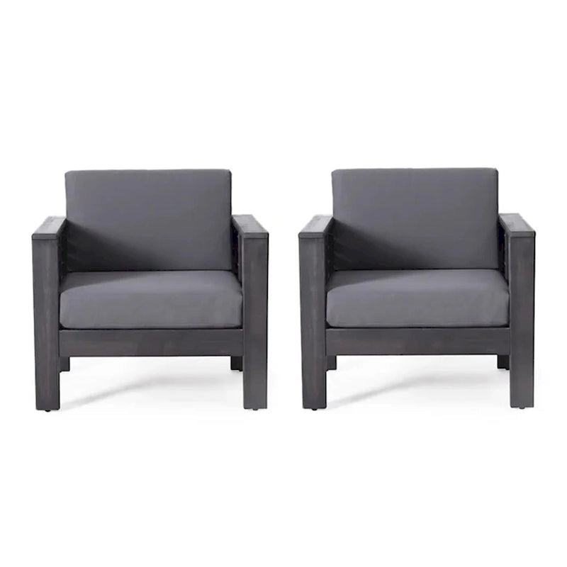 Siyal Outdoor Club Accent Chair Set of 2, Soft Dark Gray, Acacia Wood