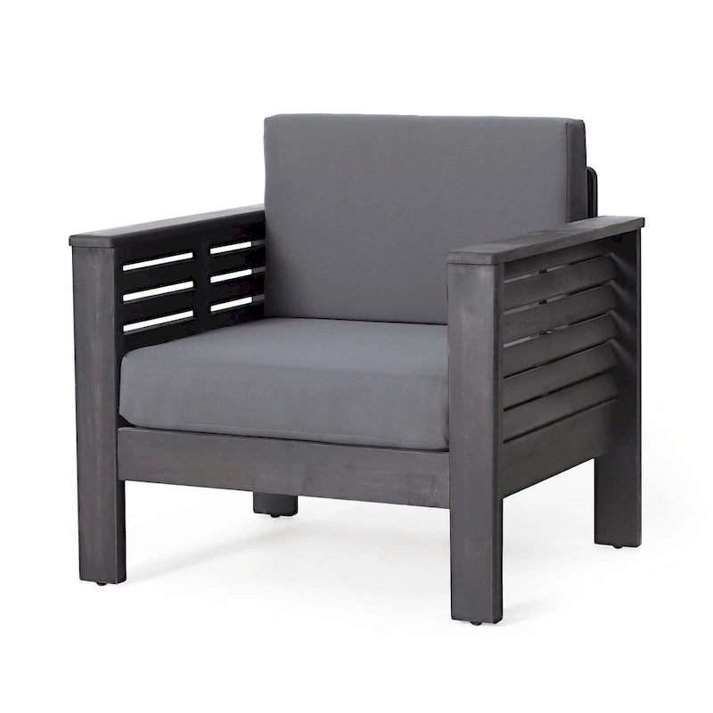 Siyal Outdoor Club Accent Chair Set of 2, Soft Dark Gray, Acacia Wood