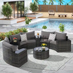 11 Pcs Patio Half-Moon Sectional Round Sofa Set, Rattan Conversation Set with Pillows, Outdoor Furniture Set with Table