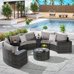 11 Pcs Patio Half-Moon Sectional Round Sofa Set, Rattan Conversation Set with Pillows, Outdoor Furniture Set with Table