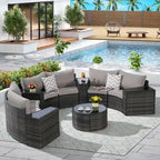 11 Pcs Patio Half-Moon Sectional Round Sofa Set, Rattan Conversation Set with Pillows, Outdoor Furniture Set with Table