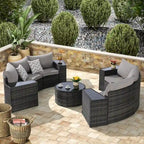 11 Pcs Patio Half-Moon Sectional Round Sofa Set, Rattan Conversation Set with Pillows, Outdoor Furniture Set with Table