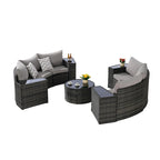 11 Pcs Patio Half-Moon Sectional Round Sofa Set, Rattan Conversation Set with Pillows, Outdoor Furniture Set with Table