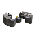 11 Pcs Patio Half-Moon Sectional Round Sofa Set, Rattan Conversation Set with Pillows, Outdoor Furniture Set with Table