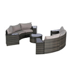 11 Pcs Patio Half-Moon Sectional Round Sofa Set, Rattan Conversation Set with Pillows, Outdoor Furniture Set with Table
