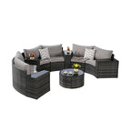 11 Pcs Patio Half-Moon Sectional Round Sofa Set, Rattan Conversation Set with Pillows, Outdoor Furniture Set with Table