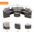 11 Pcs Patio Half-Moon Sectional Round Sofa Set, Rattan Conversation Set with Pillows, Outdoor Furniture Set with Table