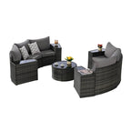 11 Pcs Patio Half-Moon Sectional Round Sofa Set, Rattan Conversation Set with Pillows, Outdoor Furniture Set with Table