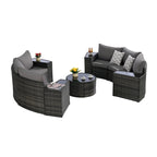 11 Pcs Patio Half-Moon Sectional Round Sofa Set, Rattan Conversation Set with Pillows, Outdoor Furniture Set with Table