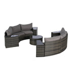 11 Pcs Patio Half-Moon Sectional Round Sofa Set, Rattan Conversation Set with Pillows, Outdoor Furniture Set with Table