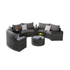 11 Pcs Patio Half-Moon Sectional Round Sofa Set, Rattan Conversation Set with Pillows, Outdoor Furniture Set with Table
