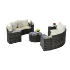 11 Pcs Patio Half-Moon Sectional Round Sofa Set, Rattan Conversation Set with Pillows, Outdoor Furniture Set with Table