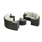 11 Pcs Patio Half-Moon Sectional Round Sofa Set, Rattan Conversation Set with Pillows, Outdoor Furniture Set with Table