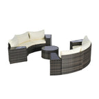 11 Pcs Patio Half-Moon Sectional Round Sofa Set, Rattan Conversation Set with Pillows, Outdoor Furniture Set with Table