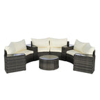 11 Pcs Patio Half-Moon Sectional Round Sofa Set, Rattan Conversation Set with Pillows, Outdoor Furniture Set with Table